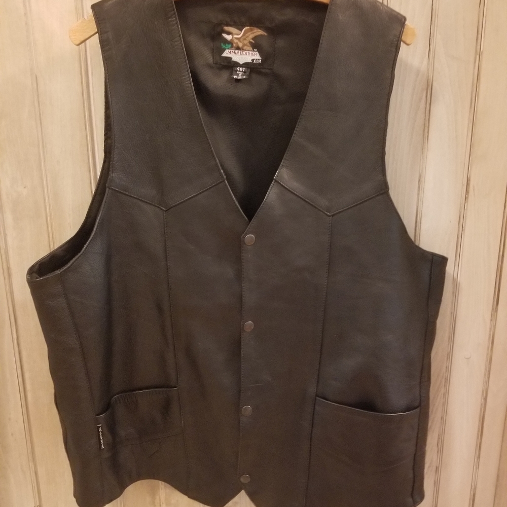 Men's JAMIN Black Genuine Leather Vest Size 48T